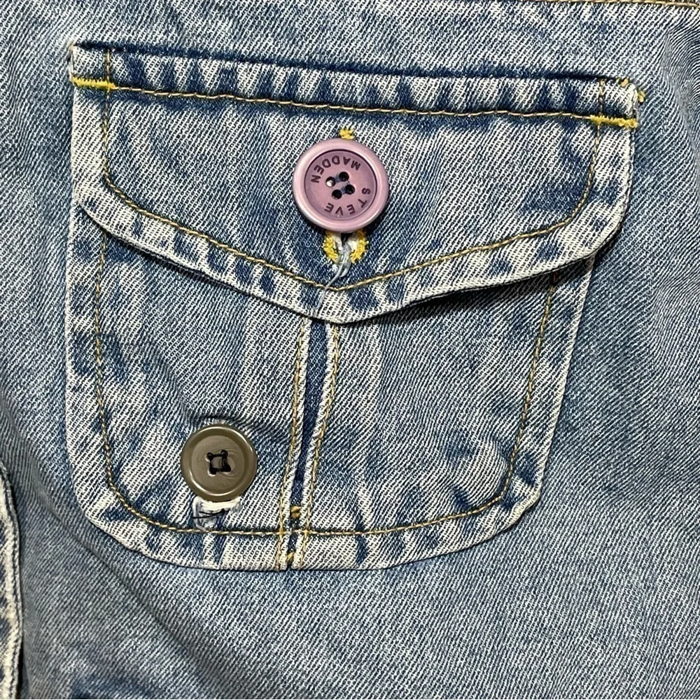Vintage Steve Madden Jean Jacket Womens Size Large Faded Blue Buttons 90s - Picture 15 of 15